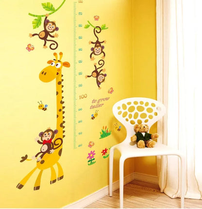 Buy More One Giraffe with Monkeys Height Measuring growing kids measurement chart cartoon animals tree bridge baby children bedroom room wall decoration wall stickers removable kids nursery decal sticker
