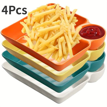 4Pcs Plastic Serving Plate Set – Sturdy Snack, Chips & Sushi Plates for Home & Restaurant Use