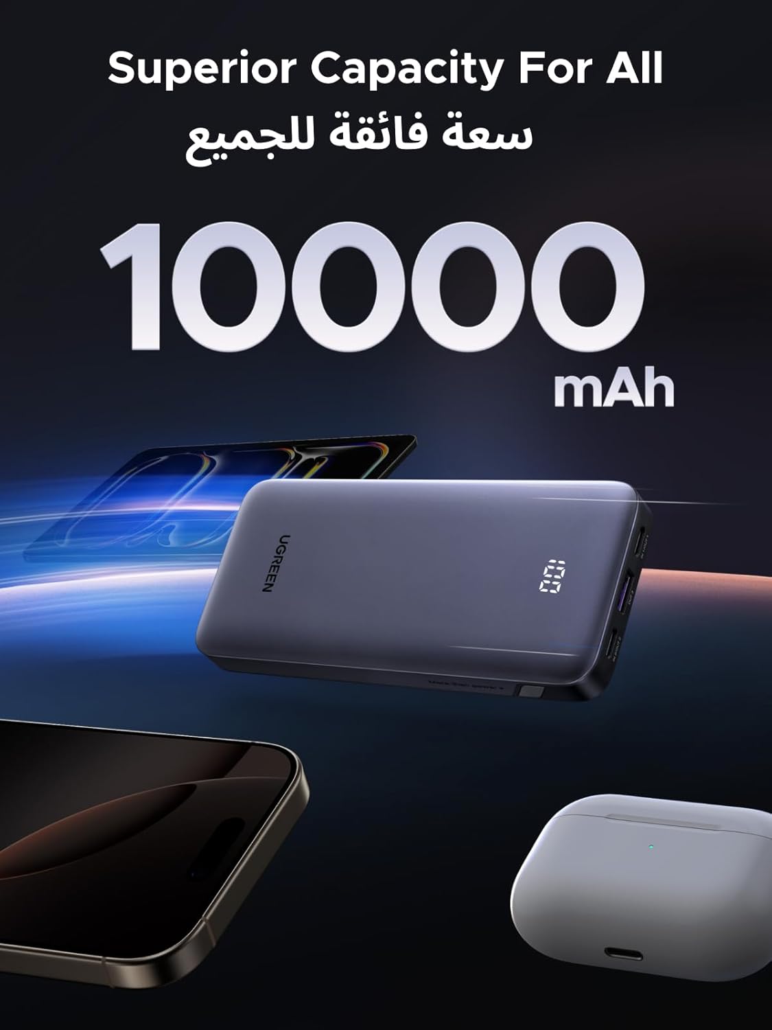 UGREEN PB535 10000mAh Power Bank 30W with 3 Ports (2*USB-C and USB-A) Portable Battery, Digital Display, Fast Charging Portable Charger with Cable for iPhone 16 Series, Galaxy S25U/S25/S24, iPad, AirPods