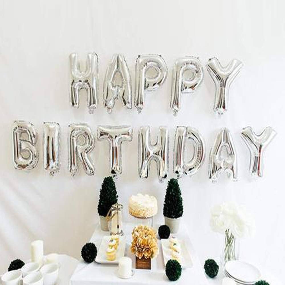 Large SIze Happy Birthday Party Balloons Decoration 16" Happy Birthday Letter Banner Balloon Party Foil SILVER