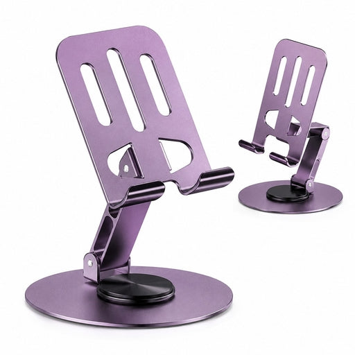 Universal Aluminum Phone Stand for Desk – 360° Rotation, Foldable and Anti-Slip Base