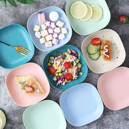 Square Plastic Food Plate Set (Set of 10 Pcs)