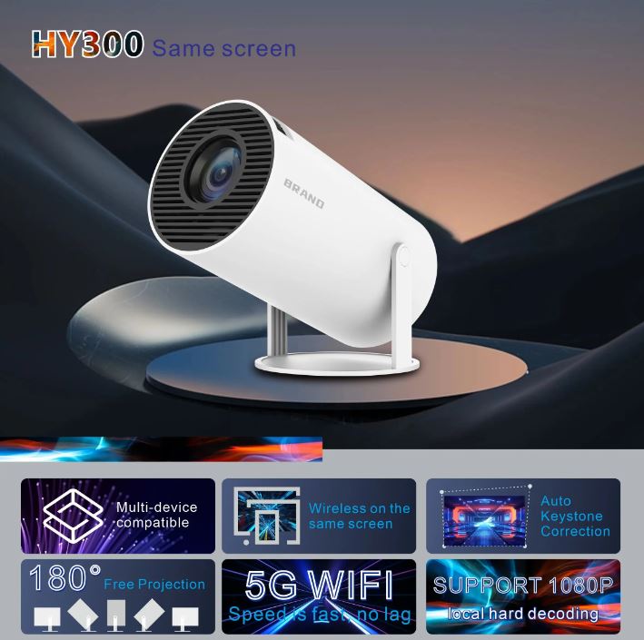 HY 300 Pro Projector for Home Portable HD Android 12 Short 4K & 1080p HY300 4K Smart Projector Android 11 Portable Wifi Mini Bluetooth 200Ansi Home Theater for SAMSUNG Apple Phone Movie