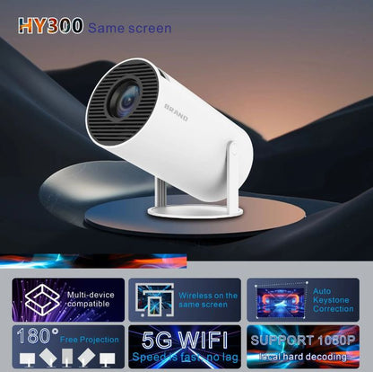 HY 300 Pro Projector for Home Portable HD Android 12 Short 4K & 1080p HY300 4K Smart Projector Android 11 Portable Wifi Mini Bluetooth 200Ansi Home Theater for SAMSUNG Apple Phone Movie