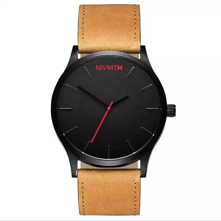 MVMT Men Analog Wrist Watch with Artificial Leather Belt - Black