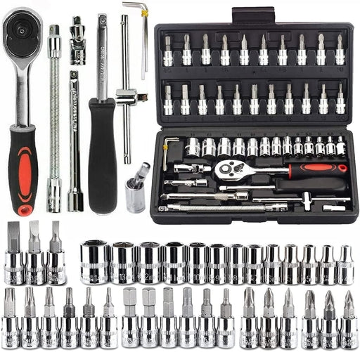 46PCS 1/4 Inch Drive Socket Set,Metric Ratchet Wrench Set with 4-14Mm