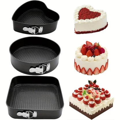 3 PCS Cake Baking Springform Pan Cake Mould Cake Tray Cake Mold (Heart Shape Round Shape Square Shap