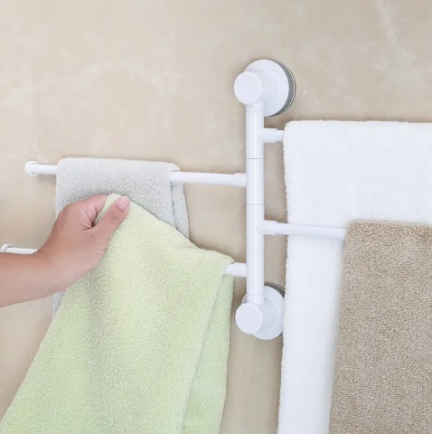 Stainless Steel Suction Cup Mounted Organizer Towel Rack 4 Bars Bathroom Towel Hanging Holder