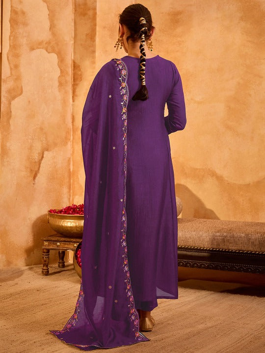 Women Ethnic Motifs Embroidered Regular Thread Work Kurta with Trousers & with Dupatta