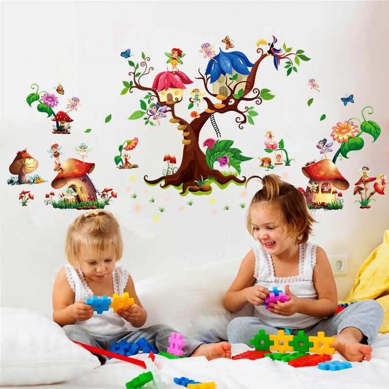 Kids Tree House Cartoon Animals Theme Wall Art Decal Sticker Decoration for Living Room Nursery Baby Girl Boy Kid Children's Room Bedroom Decoration