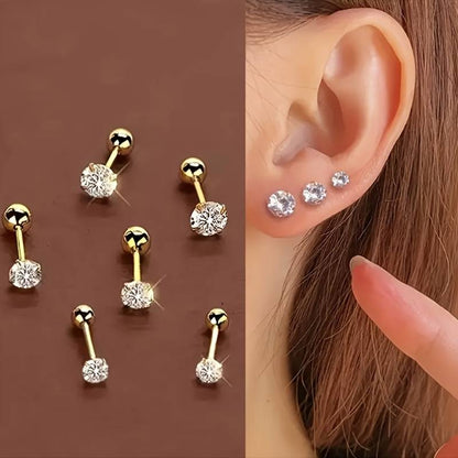3 Pairs Elegant Small Ear Studs - Stainless Steel, Hypoallergenic Cartilage Piercing Jewelry