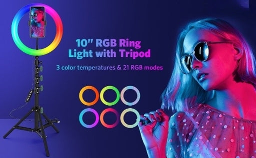 10-Inch RGB Ring Light Featuring Adjustable Multicolor Shades, Durable Stand