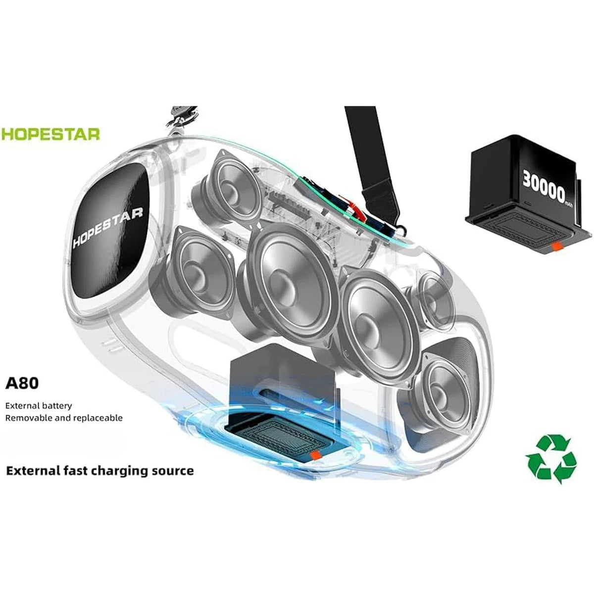 Hopestar Speaker A80 High Power 350W Portable Bluetooth Speaker Audio Players RGB Wireless Subwoofer Home Theatre DC Party Box Boombox
