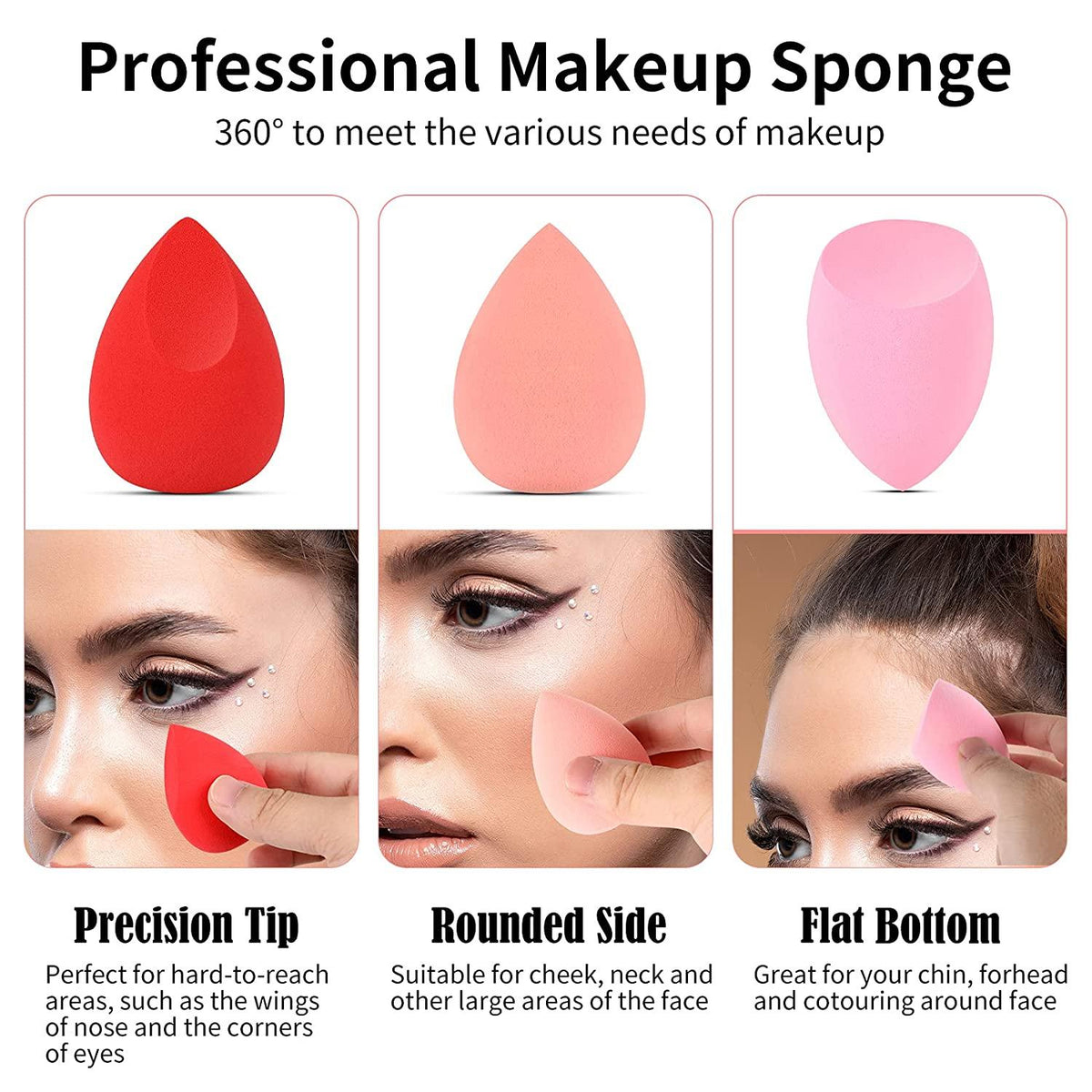 03 Pieces Makeup Sponges 3 Pack for Sensitive Skin | Wet & Dry Beauty Blender for Foundation, Cream, Powder Blenders Beauty Sponges Egg Shaped Blending Sponge Foundation Applicator Cosmetic Sponges