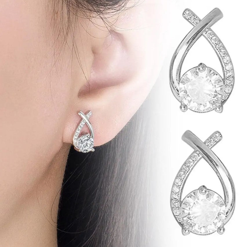 Vintage Cross Crystal Stud Earrings – Korean Style Gold/Silver Elegant Earrings for Women & Girls
