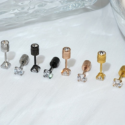 4Mm White Synthetic Zirconia Floral Relief Earrings with Threaded Ear Plugs for Women