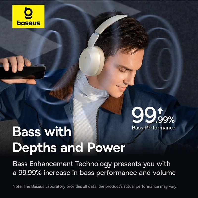 Baseus Bass 35 Max Bluetooth Headset Wireless Headphone 40mm Units Deep Bass 50H Playback Soft Sponge Earmuffs Foldable Headphones with Mic