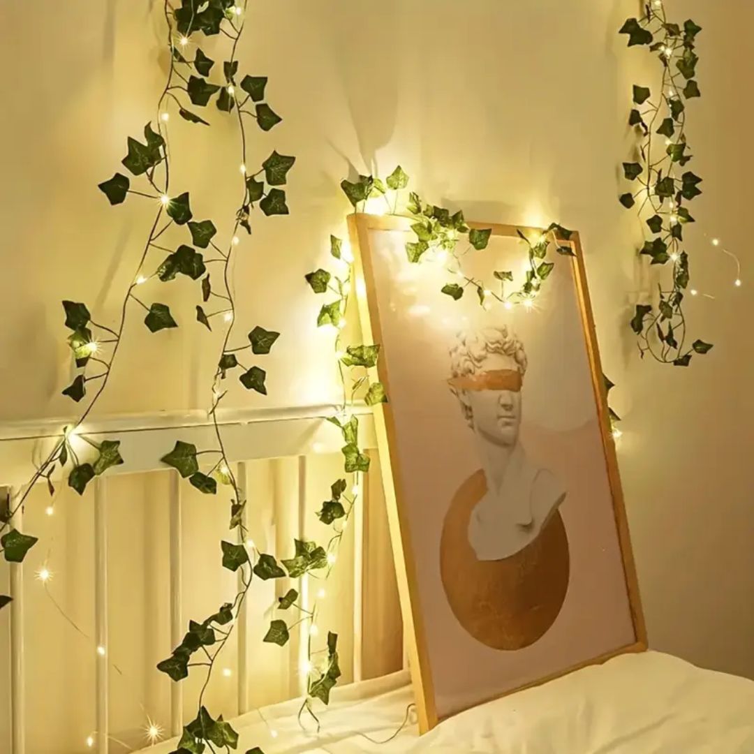 1Pc of Artificial Ivy Vine with LED String Lights, Green Leaf Garland Chandelier, Suitable for Wall