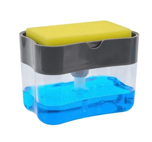 Premium Quality 2 in 1 Manual Press Liquid Dish Wash Soap Pump Dispenser Sponge Caddy Holder