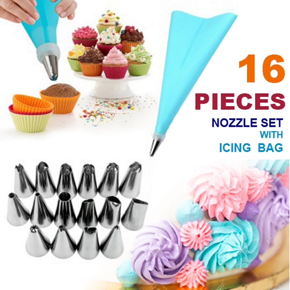 16 Pieces Cake Decorating Kit Supplies Set Tools Piping Tips Pastry Icing Bags Nozzles Piping Bag Cake decoration tools kitchen accessories baking tools.