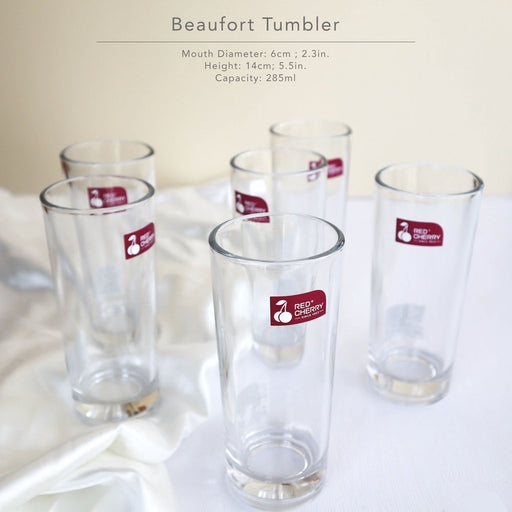 6 Pcs-Red Cherry Slim and Tall Cocktail Glasses Drinking Water Glasses Tumbler (Plain Design)-285ML