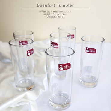6 Pcs-Red Cherry Slim and Tall Cocktail Glasses Drinking Water Glasses Tumbler (Plain Design)-285ML