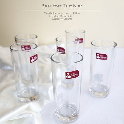 6 Pcs-Red Cherry Slim and Tall Cocktail Glasses Drinking Water Glasses Tumbler (Plain Design)-285ML