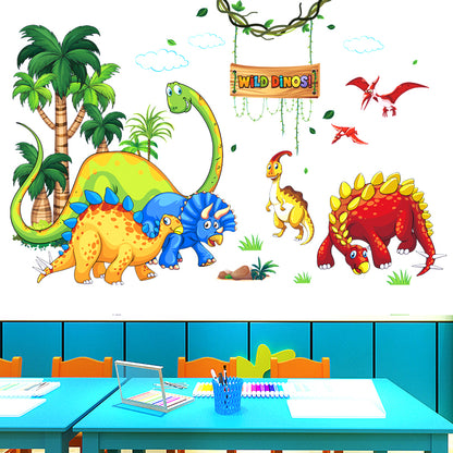 Wild Dino Kids Tree House Cartoon Animals Theme Wall Art Decal Sticker Decoration for Living Room Nursery Baby Girl Boy Kid Children's Room Bedroom Decoration