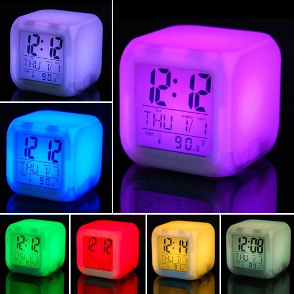 Digital Clock Alarm LED Color Changing Night Glow Table Home Decor Gift SMT