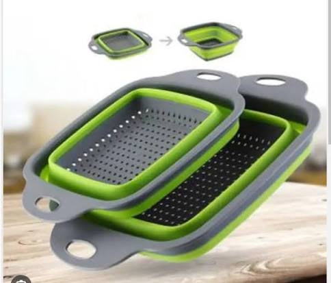 Square Draining Basket - Silicone Kitchen Storage Bag Fruit and Vegetable Basket Folding Filter