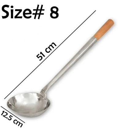 Stainless Steel Fried Rice Spoon with Wooden Handle Chinese Ladle, Wok Ladle