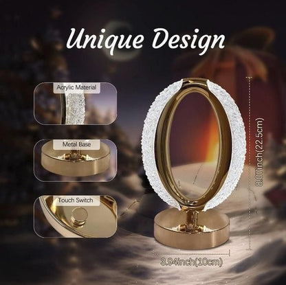 Oval Shape Crystal Lamp Cordless Luxury Lamp USB Rechargeable 3 Way Dimmable Touch Control