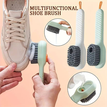 Multi-Functional Liquid Dispenser Shoe Brush with Soft Bristles, Plastic Handle, No Electricity Need