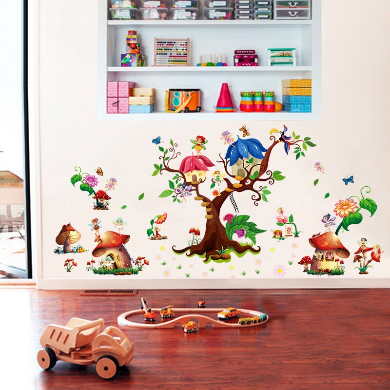 Kids Tree House Cartoon Animals Theme Wall Art Decal Sticker Decoration for Living Room Nursery Baby Girl Boy Kid Children's Room Bedroom Decoration