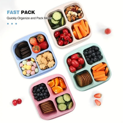 High-Quality Wheat Straw 4-Compartment Divided Bento Lunch Box with Transparent Lids