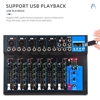 7 channel mixer F7 Bluetooth USB reverb Home F4 KTV stage performance live network song karaoke 4 channel mixing sound table