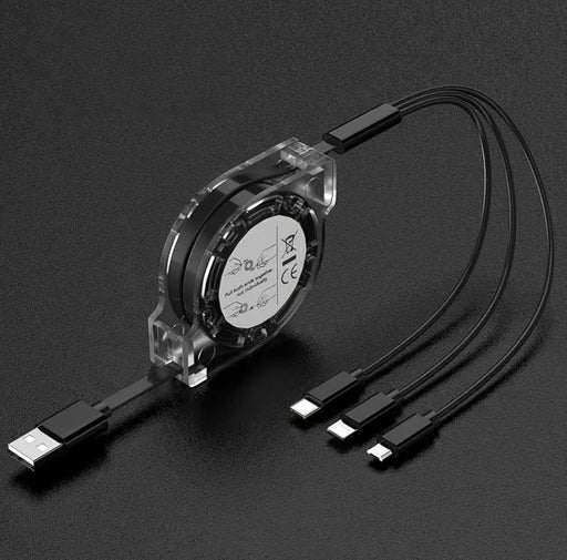 3-In-1 Retractable Fast Charging Cable – Type-C, Lightning & Micro USB, 10-20W with Digital Display