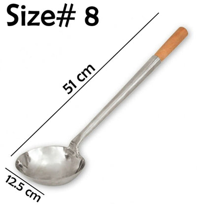Stainless Steel Fried Rice Spoon with Wooden Handle Chinese Ladle, Wok Ladle