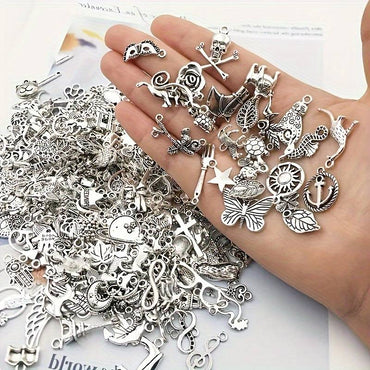 50Pcs Mixed Metal Vintage Charms Assortment - DIY Jewelry Making Essentials with Pendant and Necklac