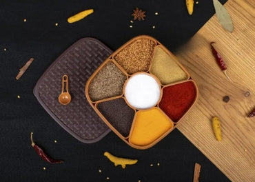 E-Cosmos 7 Sections Plastic Square Multipurpose Masala Spice Box Set- Orange (Masala Box - 7 In 1)