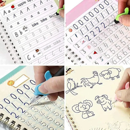 4Pcs Sank Reusable Practice Copybook Set | Magic Handwriting Workbook for Kids with Pens