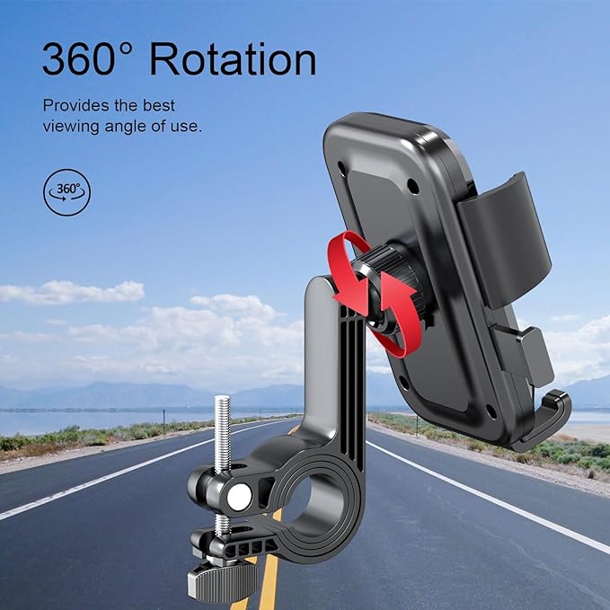 Bike Phone Holder, One Hand Operation and 360Â° Rotatable Phone Holder for Motorcycle and ATV Scooter