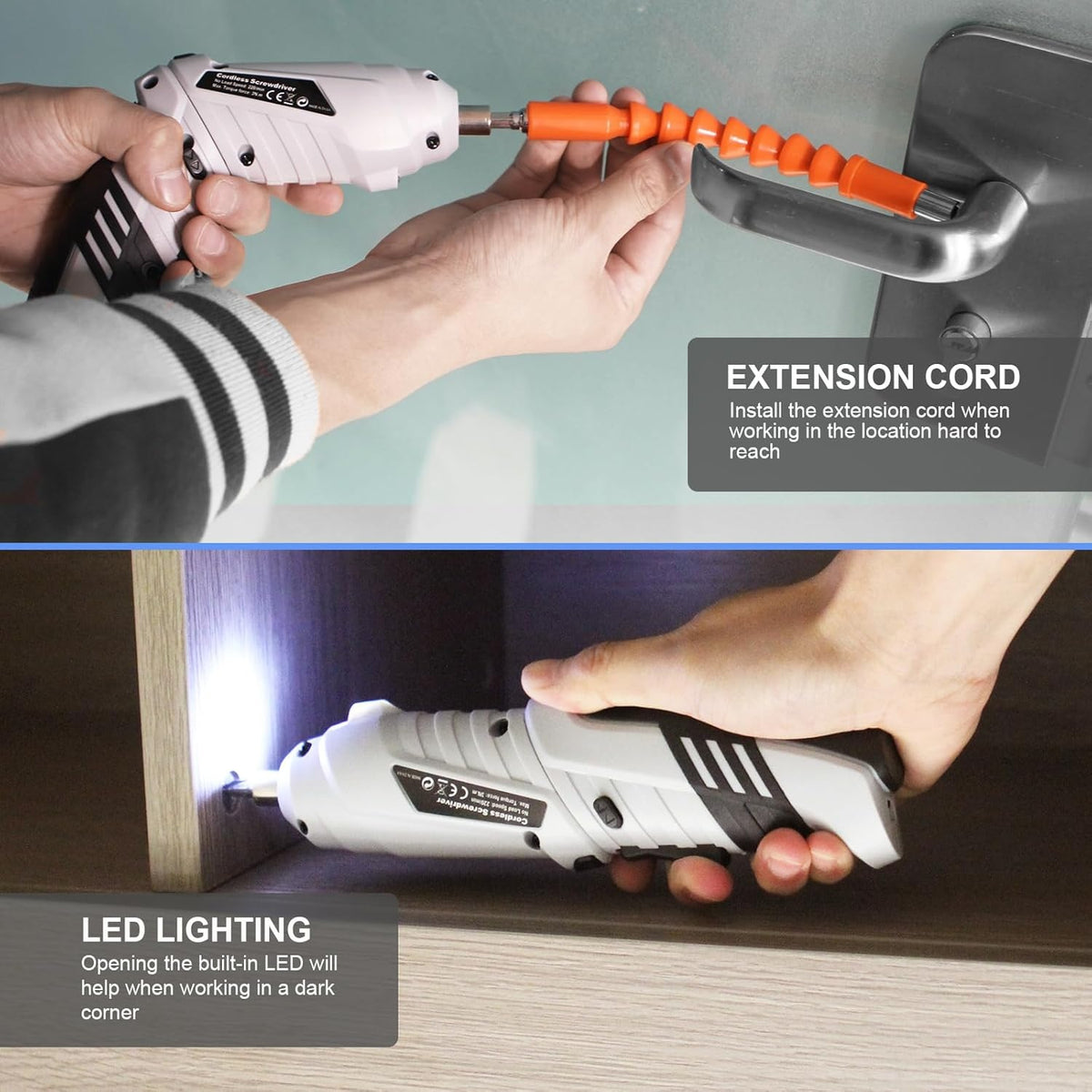 YESIDO EC34 Multifunctional Electric Screwdriver Set Rechargeable Electric Screwdriver Kit, Dual Position Handle with USB Cable, LED Light for Home Office, DIY Tools