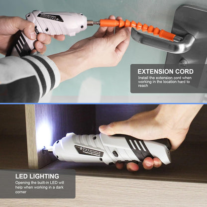 YESIDO EC34 Multifunctional Electric Screwdriver Set Rechargeable Electric Screwdriver Kit, Dual Position Handle with USB Cable, LED Light for Home Office, DIY Tools