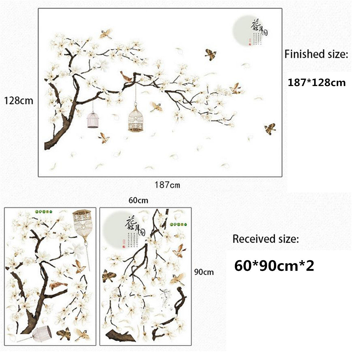 White Cherry Blossom Tree Lotus Flower Butterfly Fairy Girl Flower Border Wall Decoration Sticker TV Frame Sticker Kitchen Living Room Decoration Star Room Deco Wall Stickers Stars Tree Wedding Nursery Decorative