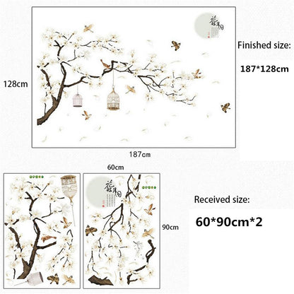 White Cherry Blossom Tree Lotus Flower Butterfly Fairy Girl Flower Border Wall Decoration Sticker TV Frame Sticker Kitchen Living Room Decoration Star Room Deco Wall Stickers Stars Tree Wedding Nursery Decorative
