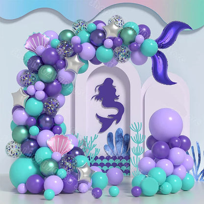 FREE 12 PCS 3D BUTTERFLY WITH Complete Set Mermaid 134-Piece Premium Blue Balloon Garland Kit for Party Decoration, Unisex Balloon Arch Set for All Ages