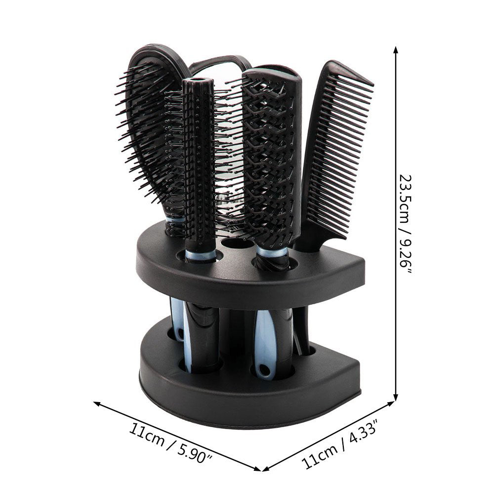 5 Pcs Hair Comb Set Professional Salon Cutting Brushes Sets Comb Hair Brush Styling Tools Mirror And Holder Stand Set