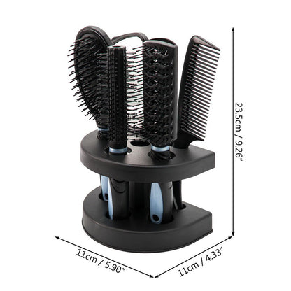 5 Pcs Hair Comb Set Professional Salon Cutting Brushes Sets Comb Hair Brush Styling Tools Mirror And Holder Stand Set