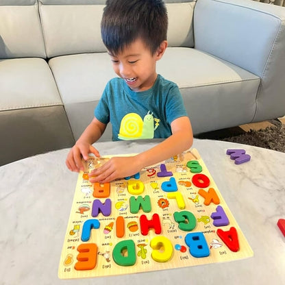 Wooden Alphabet ABC Puzzle for Kids Ages 3-5 Years Old, Educational Upper Case Chunky Letters Puzzle